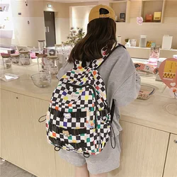 Book Bag Plaid Backpack Women Large Capacity School Backpacks Casual Rucksack Ladies Outdoor Travel Bags for Girls Daypack