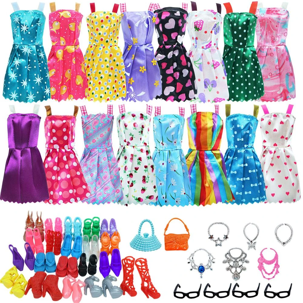 Conjunto accesorios para muñecas Barbie, accesorios para muñecas Barbie, 32 artículos, 10 vestidos a la moda + 4 gafas + 6 collares + 2 + 10 zapatos|Muñecas| - AliExpress