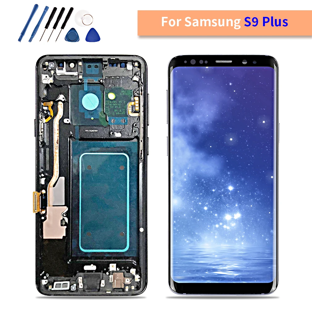 Дешево AMOLED для SAMSUNG Galaxy S9 Plus font b lcd b font кодирующий преобразователь сенсорного экрана в сборе с рамкой S9 + S9 font b lcd b font G960 G965 Замена