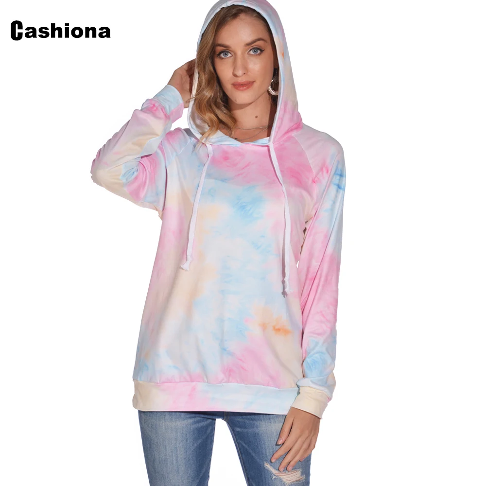 Cashiona Hoodies for Women Fashion Tie Dry Print Sweatshirt loose Long Sleeve Tops Streetwear Women Clothes Hooded Sweatshirts trendy hoodies for women