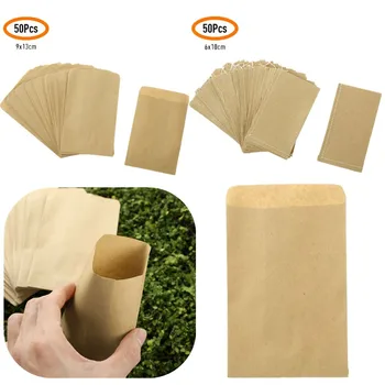 

50Pcs Mini Vintage Kraft Paper Bags Party Gift Candy Snack Bags Farm Seed Pollen Bag Seed Packets Sack Pouch Calf Paper Bags