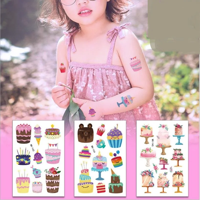 

5Pcs/Set Cake Waterproof Temporary Tattoo Sticker Cute Cartoon Fake Body Art Tattoo Christmas Gift for Children Favors