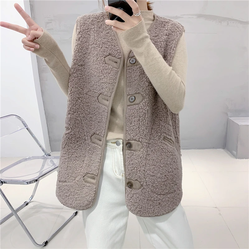 Lamb Hair Women's Vest 2023 Autumn New Korean Loose Women's Coat Fur Suede Jacket Sleeveless Single-Breasted Parkas Waistcoat