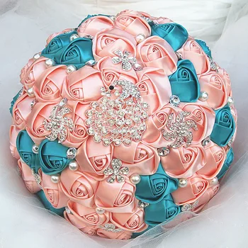 

WifeLai-A 1Piece Gorgeous Diamond Peacock Cream Pink Silk Wedding BouquetS Bridal Artificial Flowers Wedding Bouquet 4 size W231