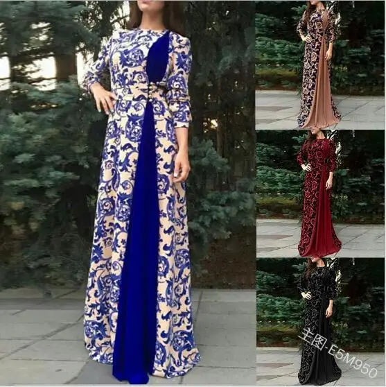 Элегантное мусульманское платье макси с принтом абайя Vestidos кардиган кимоно длинный халат платья Jubah Ближний Восток ИД Рамадан Дубай исламский