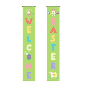 

Easter Porch Sign - Easter Decorations Indoor Outdoor - Happy Easter & Welcome Banner - Easter Hanging Decor for Home Wall Door
