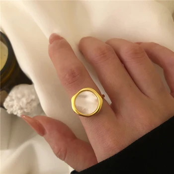 

Peri'sBox Adjustable Round White Shell Rings Flat Irregular Open Metal Ring Fashion Statement Bohemian Rings For Women 2020 Hot