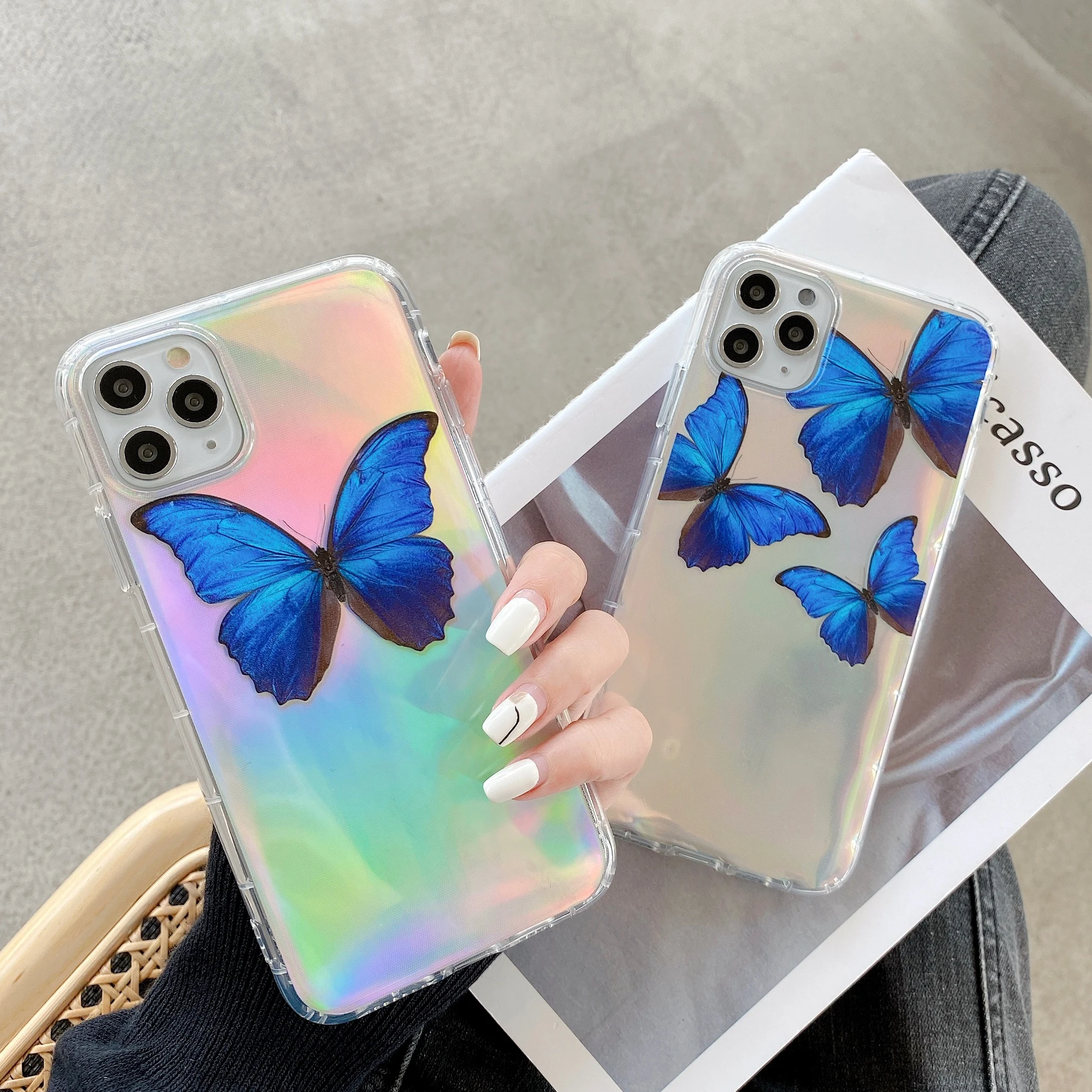 Чехол для телефона с лазерной бабочкой iPhone 11 Pro Max Мягкий противоударный чехол 6 8 7