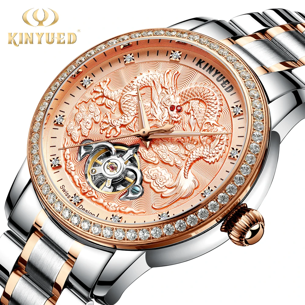

Relogio Masculino Fashion Dragon KINYUED Mechanical Mens Watches Business Dress Automatic Stainless Steel Waterproof Male Clock