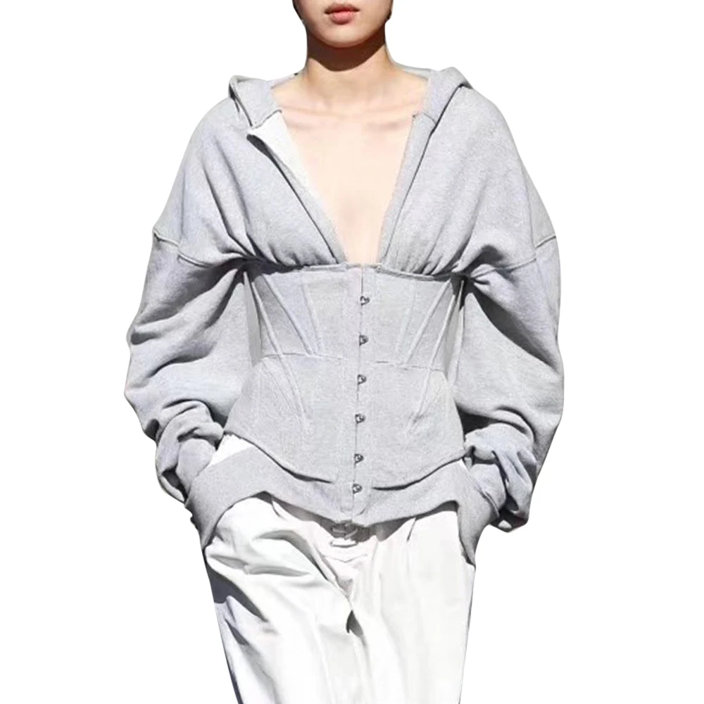 Sfit, Женская Осенняя толстовка на молнии, Женская толстовка, тонкий серый корсет, модная спортивная тренировочная хлопковая куртка, блуза с пряжкой, пуловер - Цвет: gray