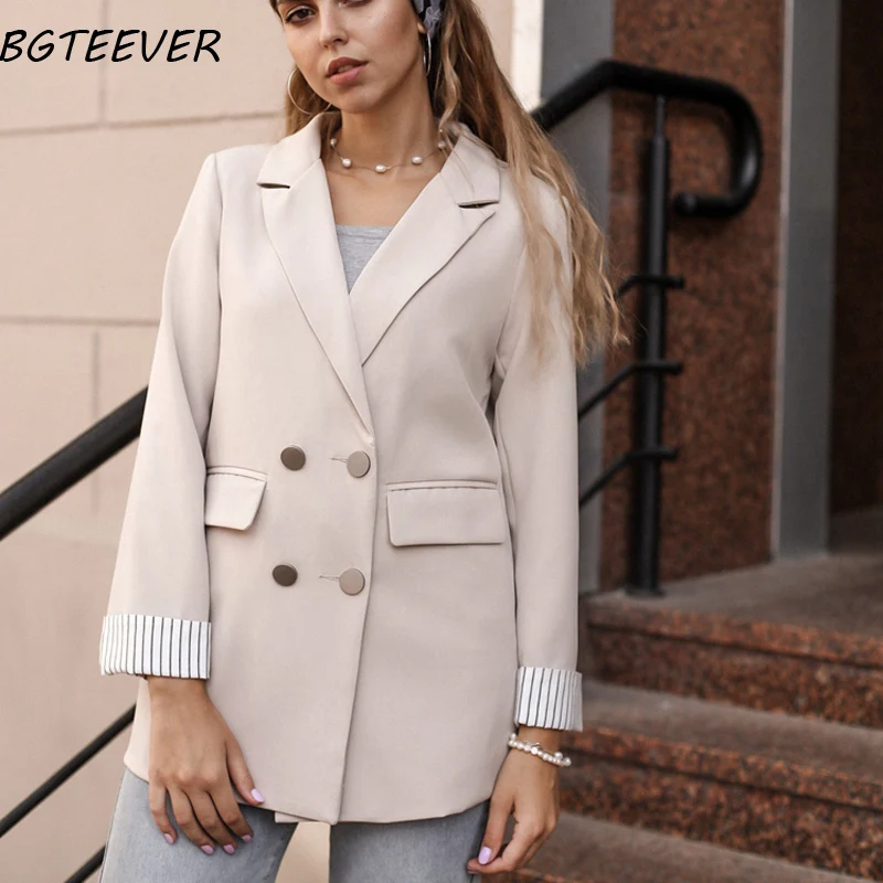 Achat Décontracté Double boutonnage femmes vestes col cranté femmes Blazer veste automne hiver vêtements de dessus pour femmes élégant dames manteau 2019