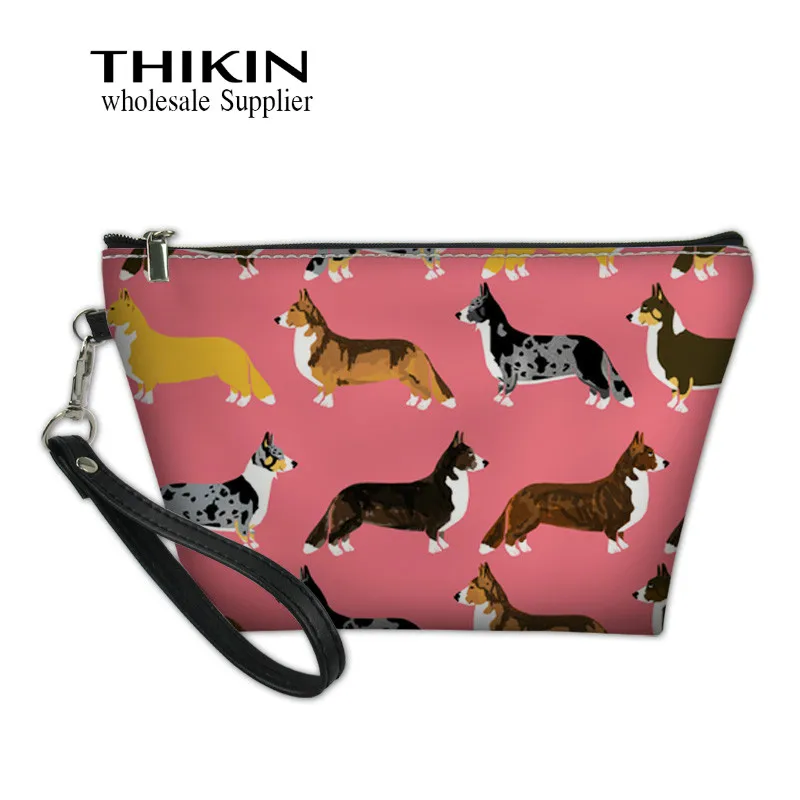 as picture THIKIN мультфильм корги печати женщин Макияж сумка милый Beagles собака макияж Органайзер туалетный мешок наборы хранения путешествия мыть мешок - Цвет: as picture