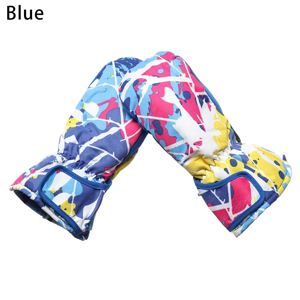 blue Модные милые детские лыжные перчатки с героями мультфильмов; зимние теплые варежки из плотного бархата; водонепроницаемые ветрозащитные Нескользящие лыжные перчатки - Цвет: blue