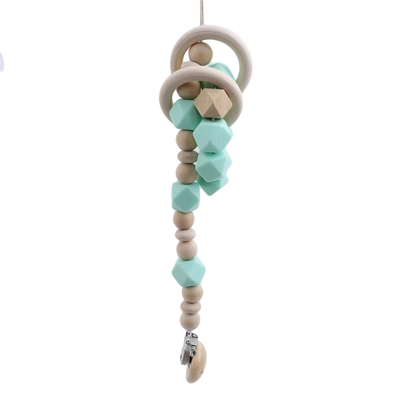 Baby Food-Grade Silicone/Wooden Pacifier Newborn Colorful Bracelet Safe Child Care Pacifier Tooth Toy Bead Chain
