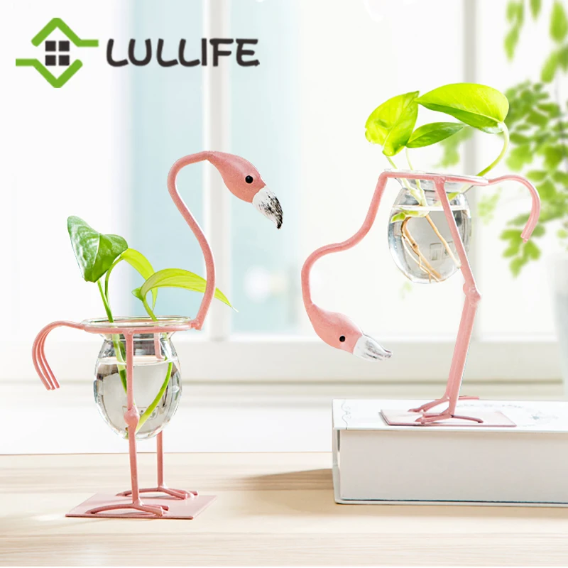 

Creative Flamingo Flower Vase Muti-function Plant Vases Hydroponic Glass Vase Ornament Candlestick Candle Holders Home Decor