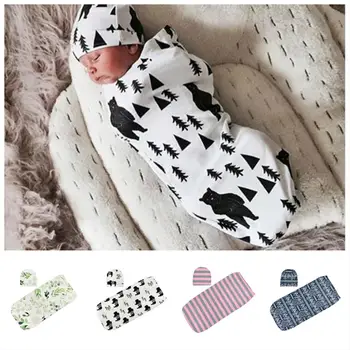 

Cute Cartoon Elastic Baby Sleeping Bag Infant Swaddle with Hat Set Stretch Baby Sleeping Bag Hat Set Newborn Bag Towel Cap Set