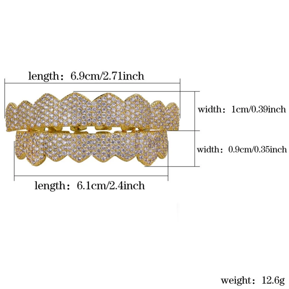 Хип-хоп Золото Серебро Цвет Iced Out Bling Teeth Grillz микро-укладка кубический циркон верхние и нижние зубы грили набор рок-Рэп ювелирные изделия