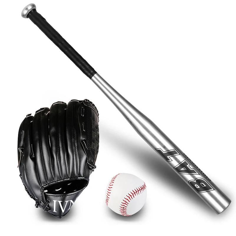 Большой ценный комплект для бейсбола с битой для начинающих подростков и детей, включая 25 дюймовые бейсбольные перчатки и мяч софтбол - Цвет: Black silver
