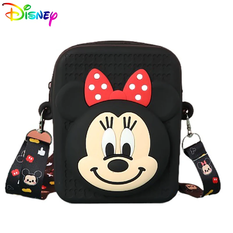 Disney Minnie Mouse Cartoon Girls Crossbody Bags For Children Silica Gel Small Square Shoulder Bag Kids Mobile Phone Package New