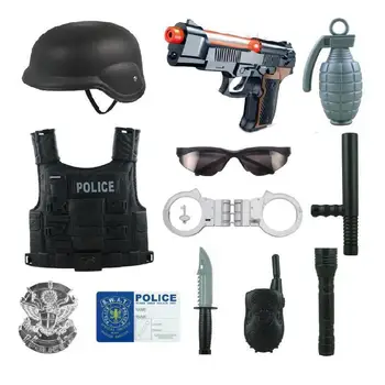 

2020 New Trend 12pcs Plastic Pretend Simulation Policman Equipment Handcuffs and Gun Sets Amusement Toys for Children's Gift