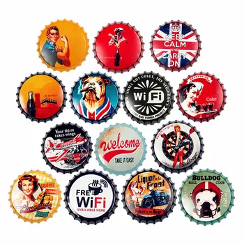 

Beer Bottle Cap Whisky Vintage Plaque Metal Tin Signs Cafe Bar Pub Signboard Wall Decor Retro Nostalgia Round Plates Poster