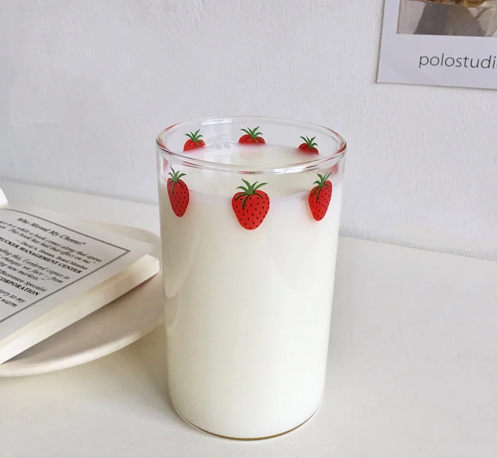 Hemoton Lot De 2 Verres à Motif Fraise Avec Pailles