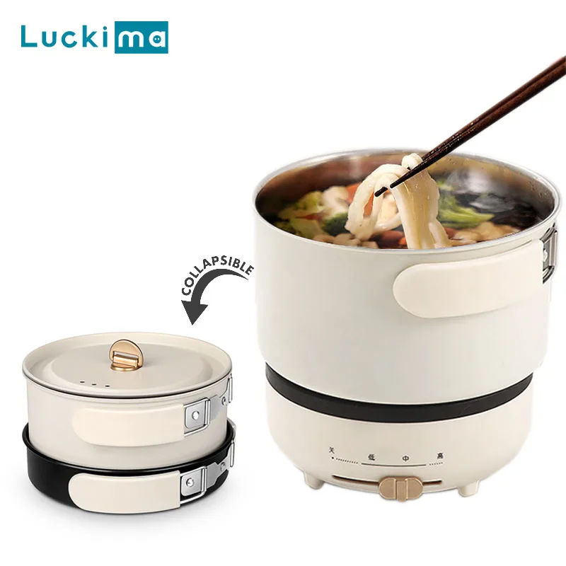 Travel Multi-function Electric Cooker 2 In 1 Mini Cooking Pot Decoct Fry Pan Machine Mini Hotpot Stainless Steel Meat Skillet