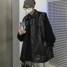 

HOUZHOU Techwear Black Leather Vest Man Men's Sleeveless Vest Coat Sweatshirt Jacket Men's Tops Korean Streetwear Hip Hop Hippie