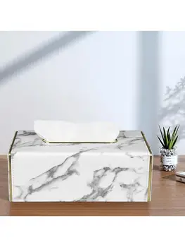 

2020 New Marble Pattern Leather Rectangular Tissue Box Desktop Paper Towel Holder Napkin