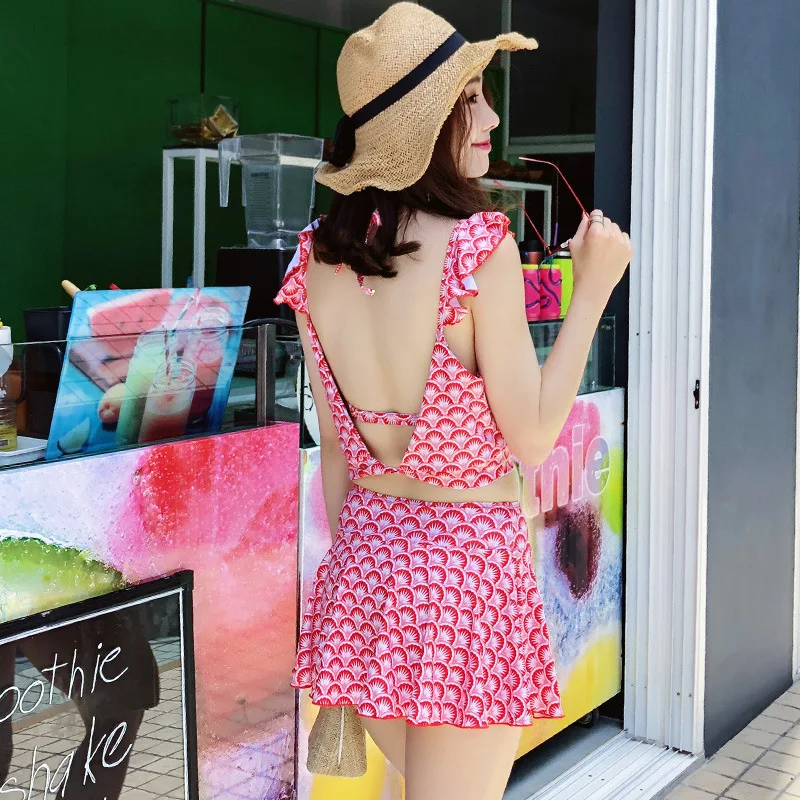 

2018 Swimsuit Women's Three-piece Set Small Bust Gathering-Slimming Korean-style Students Hot Springs Triangular Skirt Bikini
