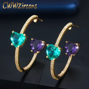 

CWWZircons Double Cute Love Heart Shape Purple Blue CZ Crystal Round Hoop Earrings 2020 Trendy Bohemian Jewelry for Women CZ753