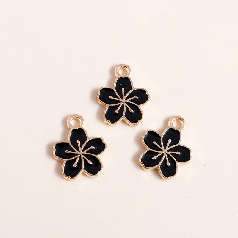 Set of 10 Enamel Flower Charms – Rose & Sakura Pendants