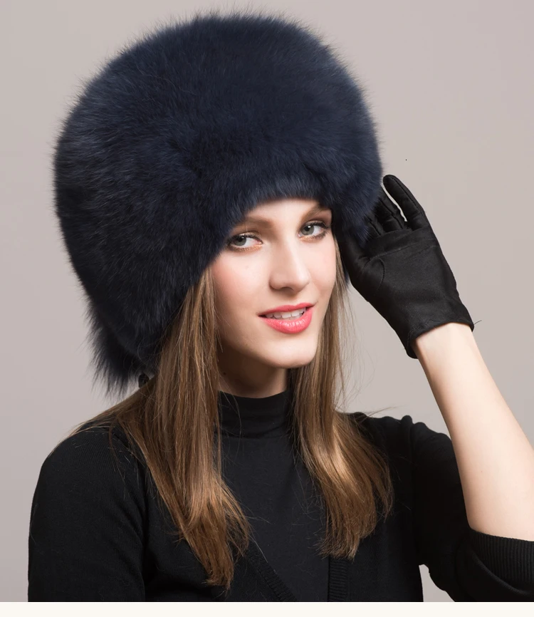 Winter Russian Natural Real Fox Fur Hat Hot Sale Women Warm Soft Quality Ear Protection Hats Real Fox Fur Bomber Cap