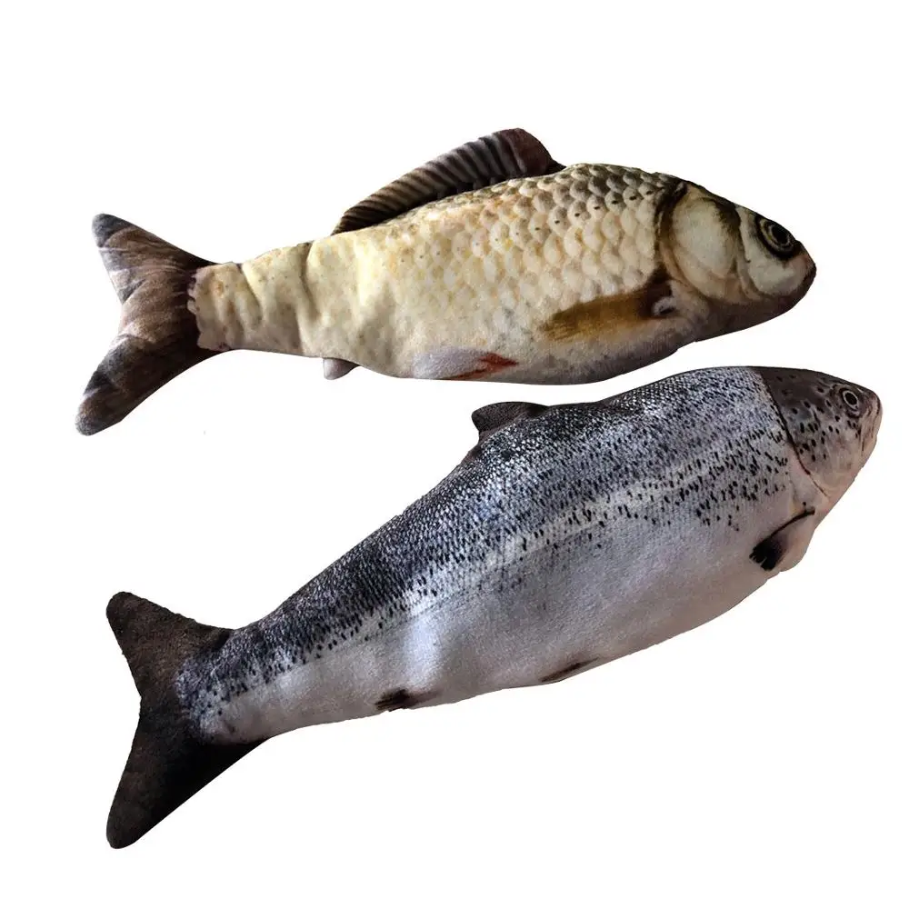 

2 Pcs Automatic USB Electric Charge Moving Activity Fish Stuffed Plush Toy Cat Kitty Pet Chew Bite Wagging Scratcher Play Kid