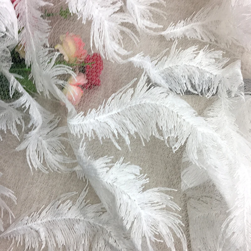 1yd Black White African Lace Fabric Feather Pattern Milk Silk Embroidered Diamond Net French For Sewing Party Dress | Дом и сад