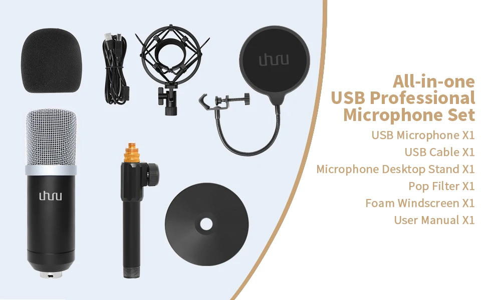 UHURU UM910 USB микрофон 192 кГц/24 бит конденсаторный Подкаст Mikfofon Plug& Play компьютерный микрофон для игр Youtube вокальная запись