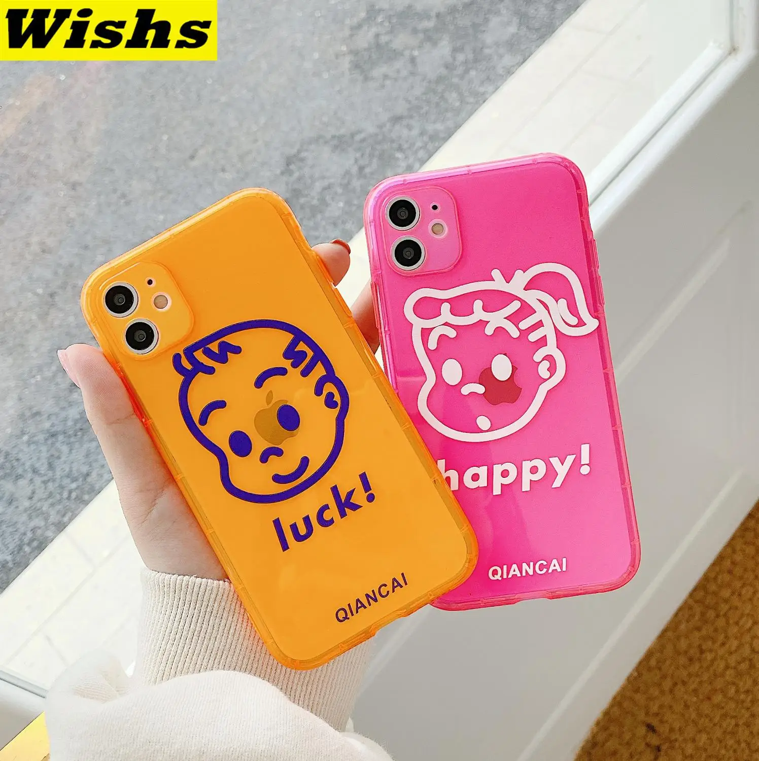 

Cute Cartoon Luck Boy Happy Girl Phone Case for iPhone 11 Pro Max XR 7 8 Plus X XS MAX Couple Clear Soft silicone TPU Back Cover