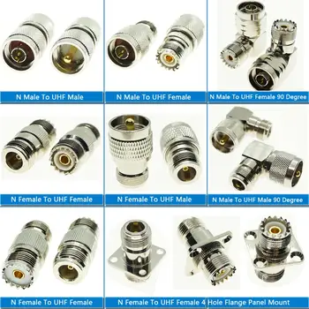 

N To UHF PL259 SO239 Connector Socket N Male Female To UHF Male Female 90 Degree Right Angle Flange Panel Mount Coaxial Adapters