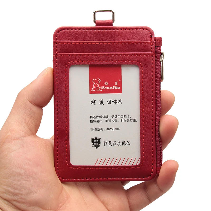 2020 Classic Cloth Style PU Leather ID Badge Holder with Buckle Working