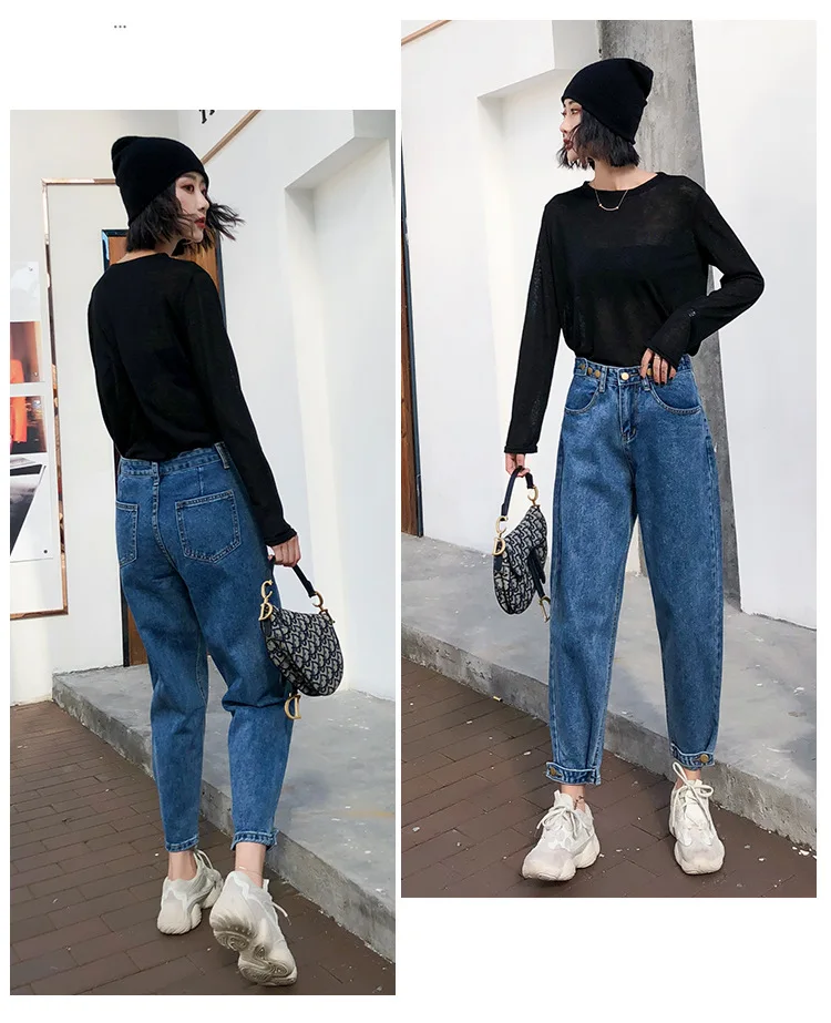 Винтаж женские джинсы для женщин в стиле бойфренд для мамы с высокой талией джинсы синие повседневные узкие брюки для девочек в Корейском стиле, уличная одежда, джинсы