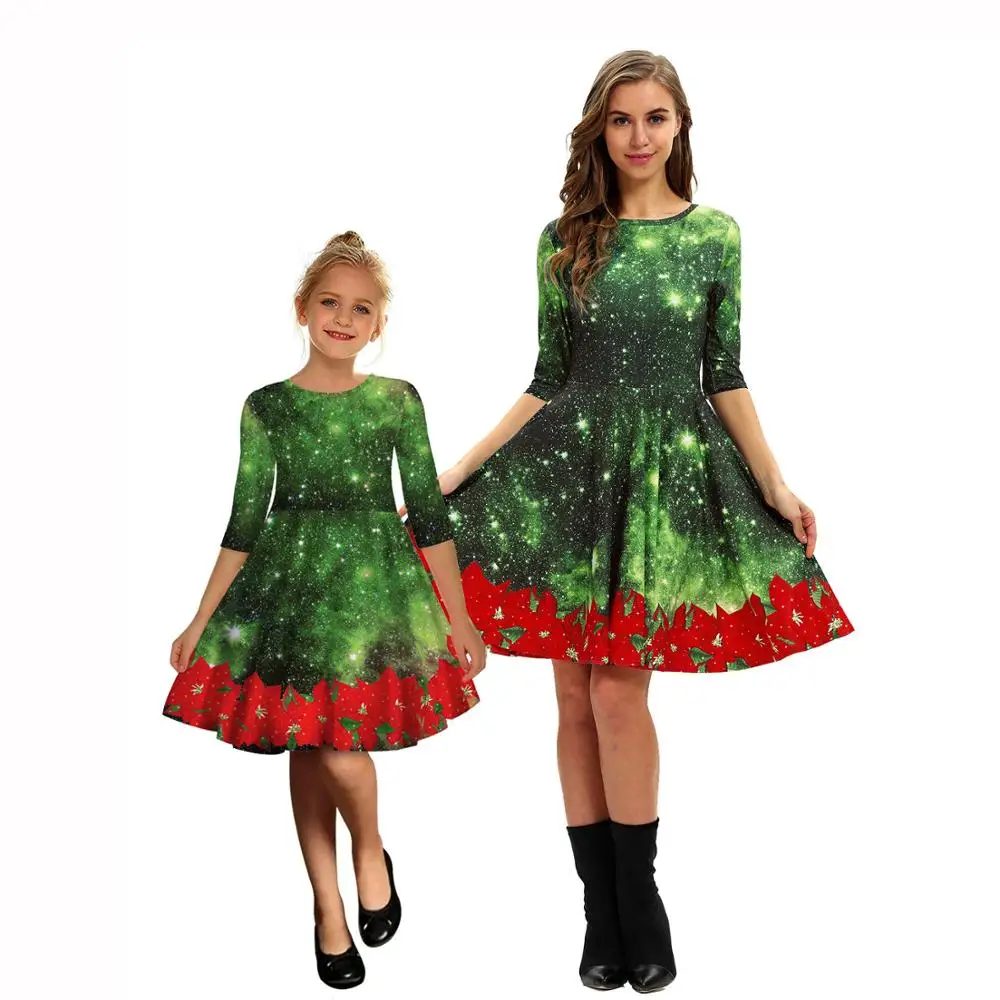 Платье для мамы и дочки; Рождественская Пижама; Новинка года; сезон осень; Семейные комплекты; одинаковые рождественские пижамные платья; Рождественская одежда - Цвет: Green