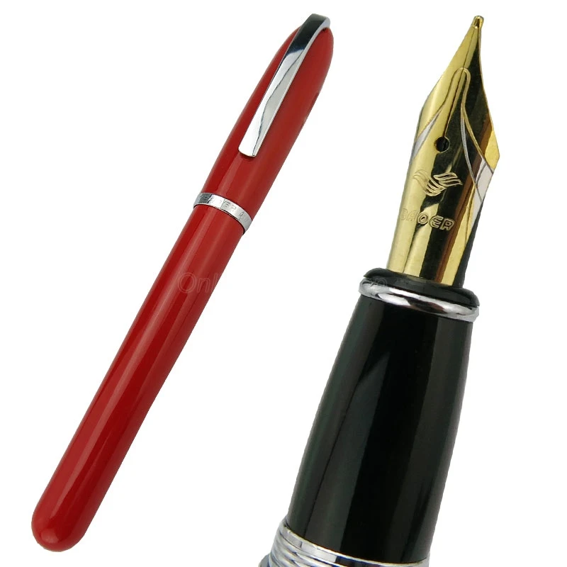 Baoer Fountain Pen Red Barrel With Silver Clip Iridium Medium Nib Writing Gift Pen Office & School & Home Supplies