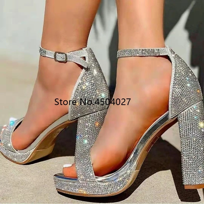 Silver rhinestone platform heels Clearance