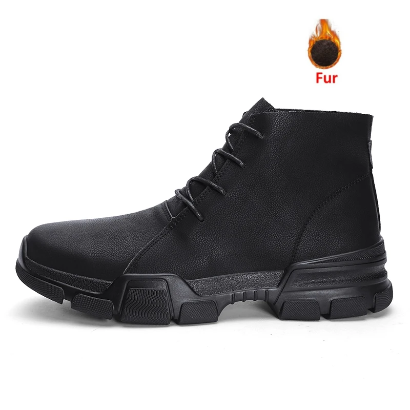black-fur Винтажные мужские ботинки в британском стиле; мужские уличные осенние ботинки из натуральной кожи; водонепроницаемые зимние ботинки для работы и пешего туризма - Цвет: black-fur