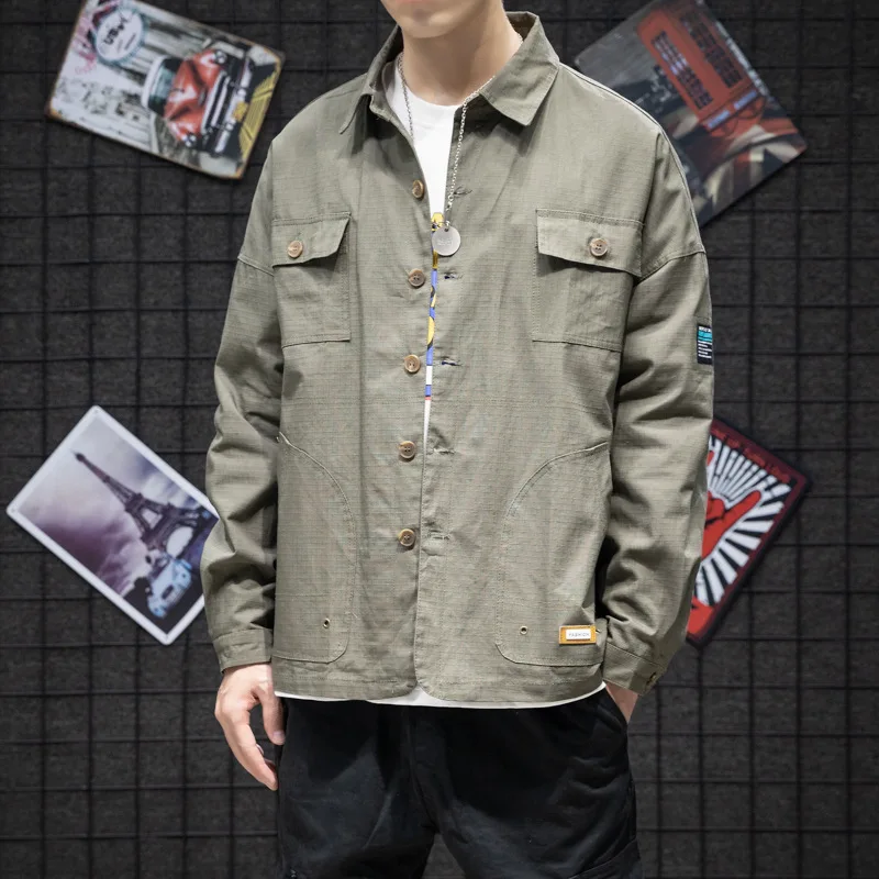 

2019 Autumn Japanese-style-Style Large Size Men's Thin Scholar Jacket A009-jk83-p65 Army Green 100% Cotton