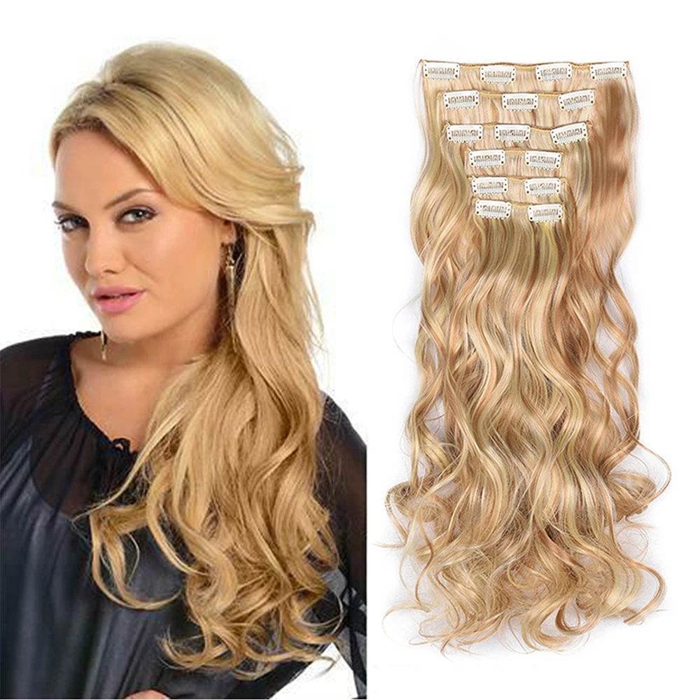 

Wavy Hairpiece 613 Clip In Hair Extensions 20Inch Synthetic Hair Clips Ombre Clip On Hair Extensions 6pcs/Set Heat Resistant