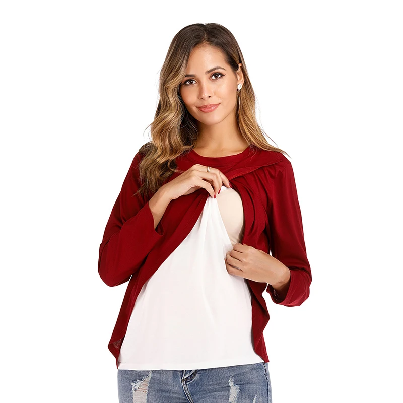 Maternity Women Nursing Tops Long Sleeve Breastfeeding T Shirt Pregnant Lady Casual Blouse Shirt Spring Maternity Clothes M-3XL