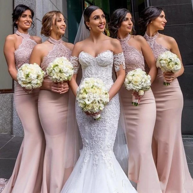 Blush pink mermaid bridesmaid dresses Clearance