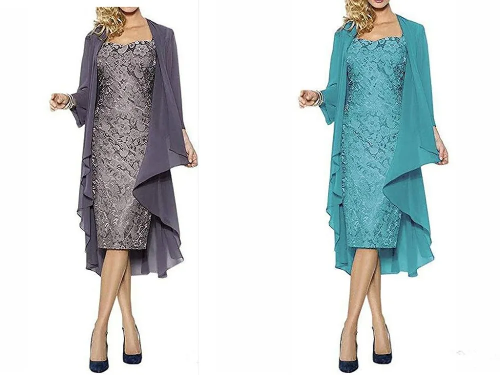 

Mother of The Bride Dresses 2019 Two Pieces Chiffon Jacket Sheath Lace Mothers Dresses For Wedding Events Prom Evening Dress