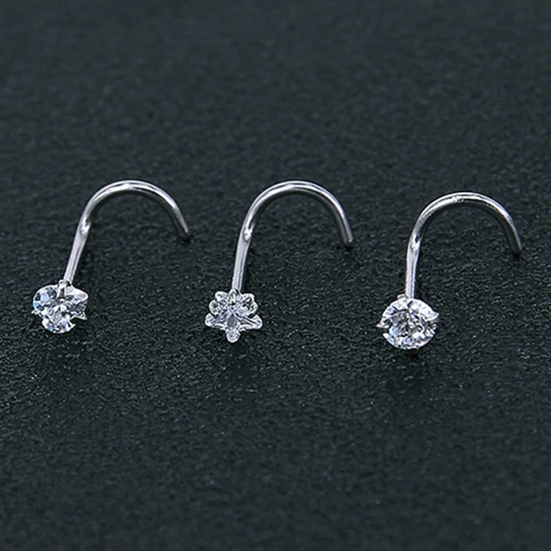 Stainless Steel Sexy Cubic Zircon Nose Stud Nose Stud Hooks Bar Pin Nose Rings Ear Cuff Body Piercing Women Jewelry